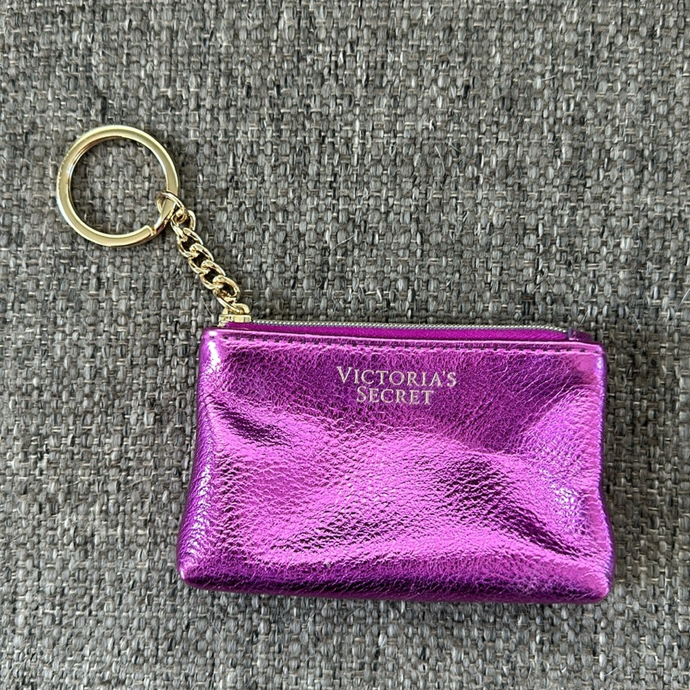 Victorias Secret Pink Magenta Shimmer Gold Coin Purse Key Chain